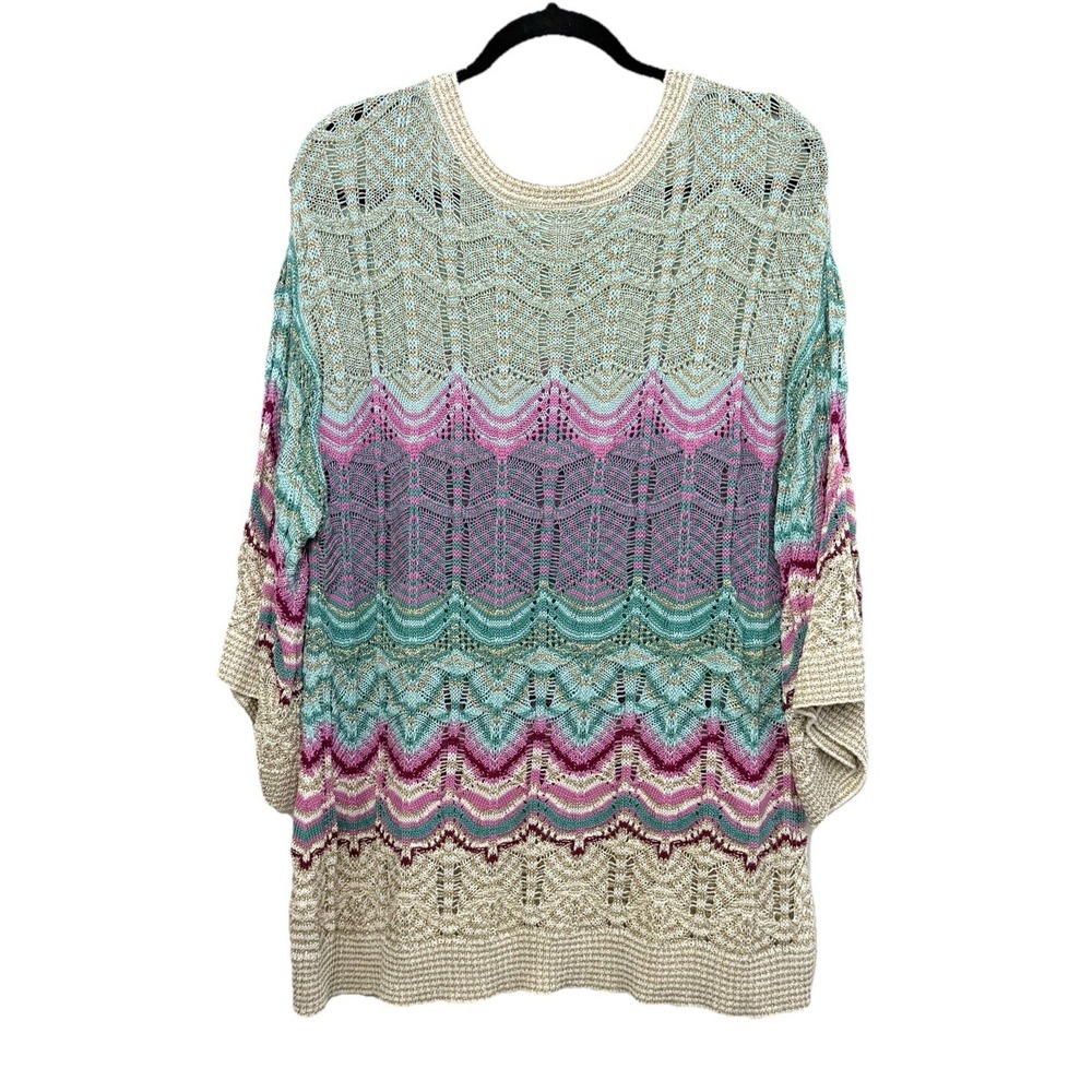 Soft Surroundings Sweater 1X Open Weave Bell Sleeve Boho Knit Tunic Metallic - Picture 12 of 15